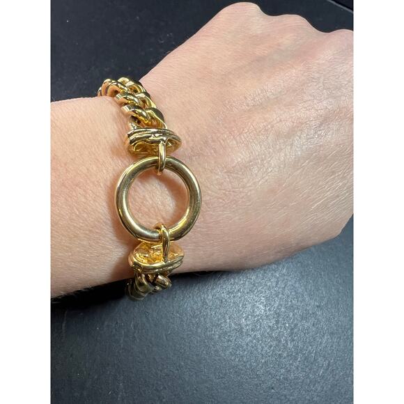 Chunky Gold Tone Curb Chain O-Ring Toggle Clasp Bracelet Costume Jewelry - Picture 5 of 13